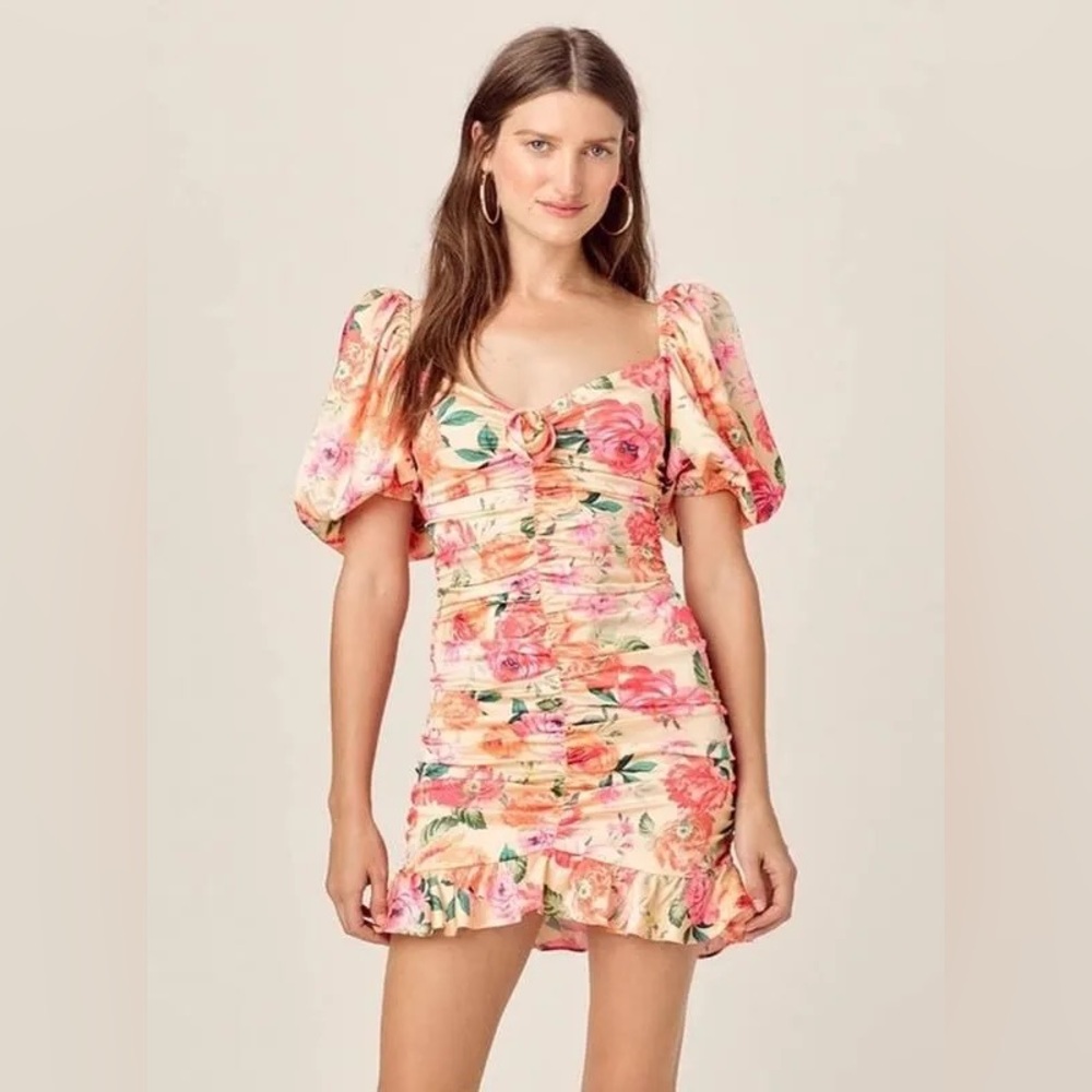 FOR LOVE AND LEMONS Versilla Floral Print Puff Sleve Mini Dress Size Medium